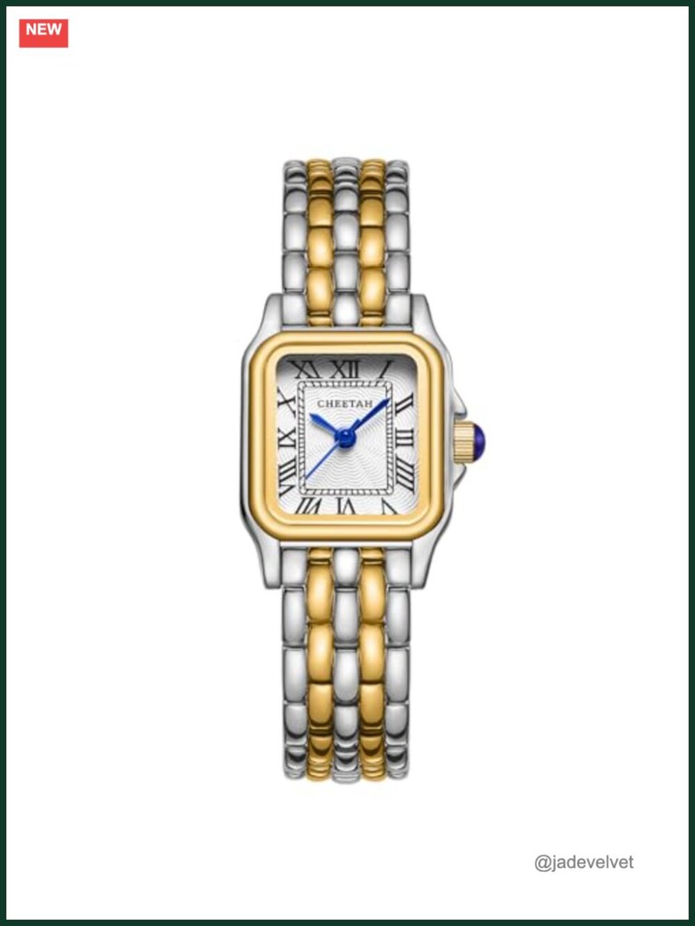 Gold Plated Two-Tone Bracelet Watch Small Rectangular Roman Dial Japanese